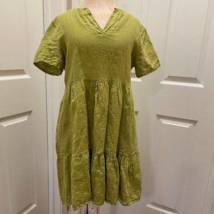 Francesca Bettini Women's 100% Linen Midi Dress Size M Green Boho Tiered (NEW)
